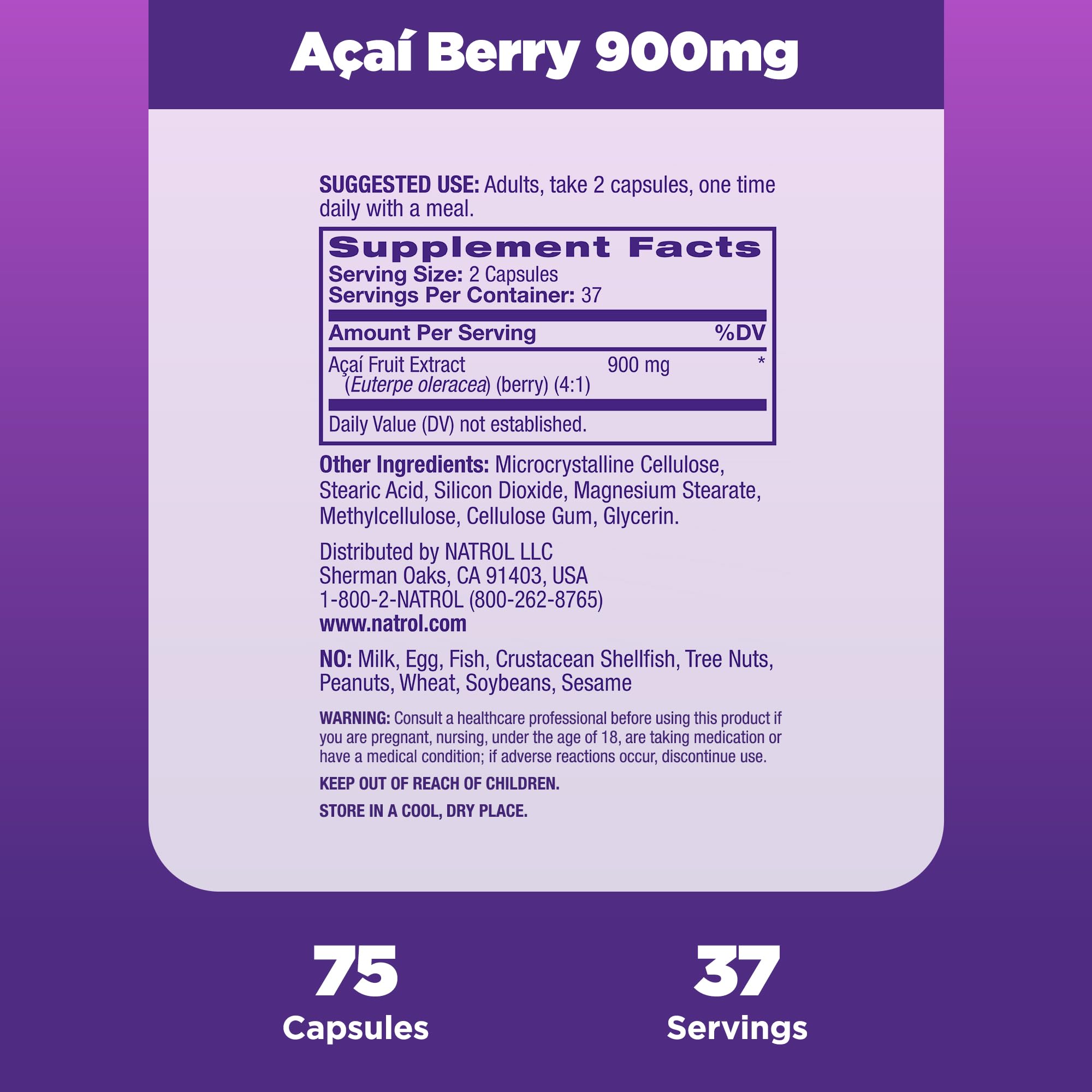 Natrol Acai Berry 1,000mg, Antioxidant Protection, Capsules, 75ct