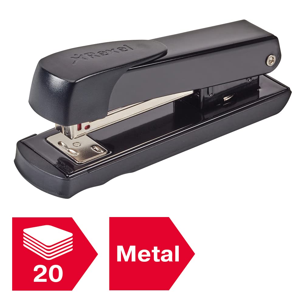 Rexel Meteor Half Strip Stapler, 20 Sheet Capacity, Uses 24/6 and 26/6 Staples, Metal Body, Black, 2100019