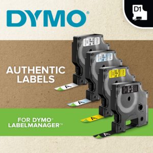 DYMO Authentic D1 Label l DYMO Labels for LabelManager, COLORPOP and LabelWriter Duo Label Makers, Great for Organization, Indoor or Outdoor Use, ½” (12mm), Black Print on White Tape, Water Resistant