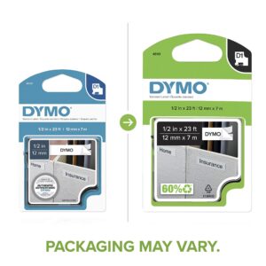 DYMO Authentic D1 Label l DYMO Labels for LabelManager, COLORPOP and LabelWriter Duo Label Makers, Great for Organization, Indoor or Outdoor Use, ½” (12mm), Black Print on White Tape, Water Resistant