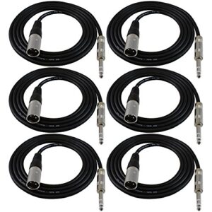 GLS Audio 6ft Patch Cable Cords - XLR Male to 1/4" TRS Black Cables - 6' Balanced Snake Cord - 6 PACK