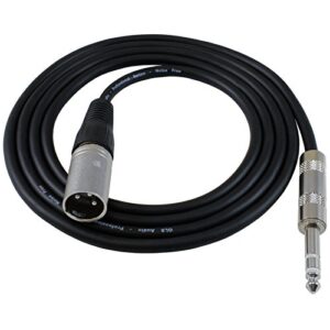 GLS Audio 6ft Patch Cable Cords - XLR Male to 1/4" TRS Black Cables - 6' Balanced Snake Cord - 6 PACK