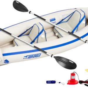 Sea Eagle SE330 Two Person Inflatable Sport Kayak Boat with Two Seats, Two Paddles and Pump