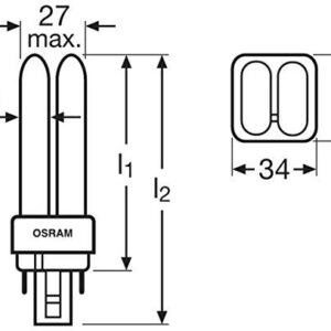 OSRAM 012230 - DULUX D/E 26W/827 G24Q-3 FS1 Double Tube 4 Pin Base Compact Fluorescent Light Bulb