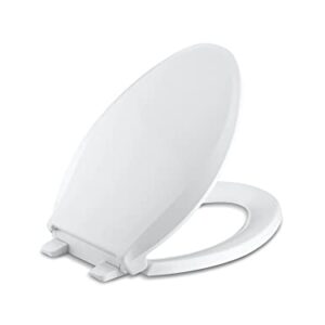 KOHLER K-4636-0 Cachet Elongated, Grip-Tight Bumpers, Quiet-Close Release Hinges, Quick-Attach Hardware, No Slam Toilet Seat, White