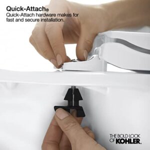 KOHLER K-4636-0 Cachet Elongated, Grip-Tight Bumpers, Quiet-Close Release Hinges, Quick-Attach Hardware, No Slam Toilet Seat, White