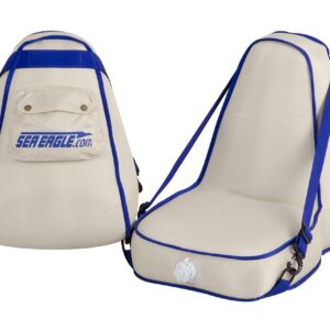 Sea Eagle Deluxe Inflatable Kayak Seat - Extra Back Support for Kayaking, Paddling, Rowing or Fishing with Rear Pocket (White and Blue Deluxe Inflatable Seat)