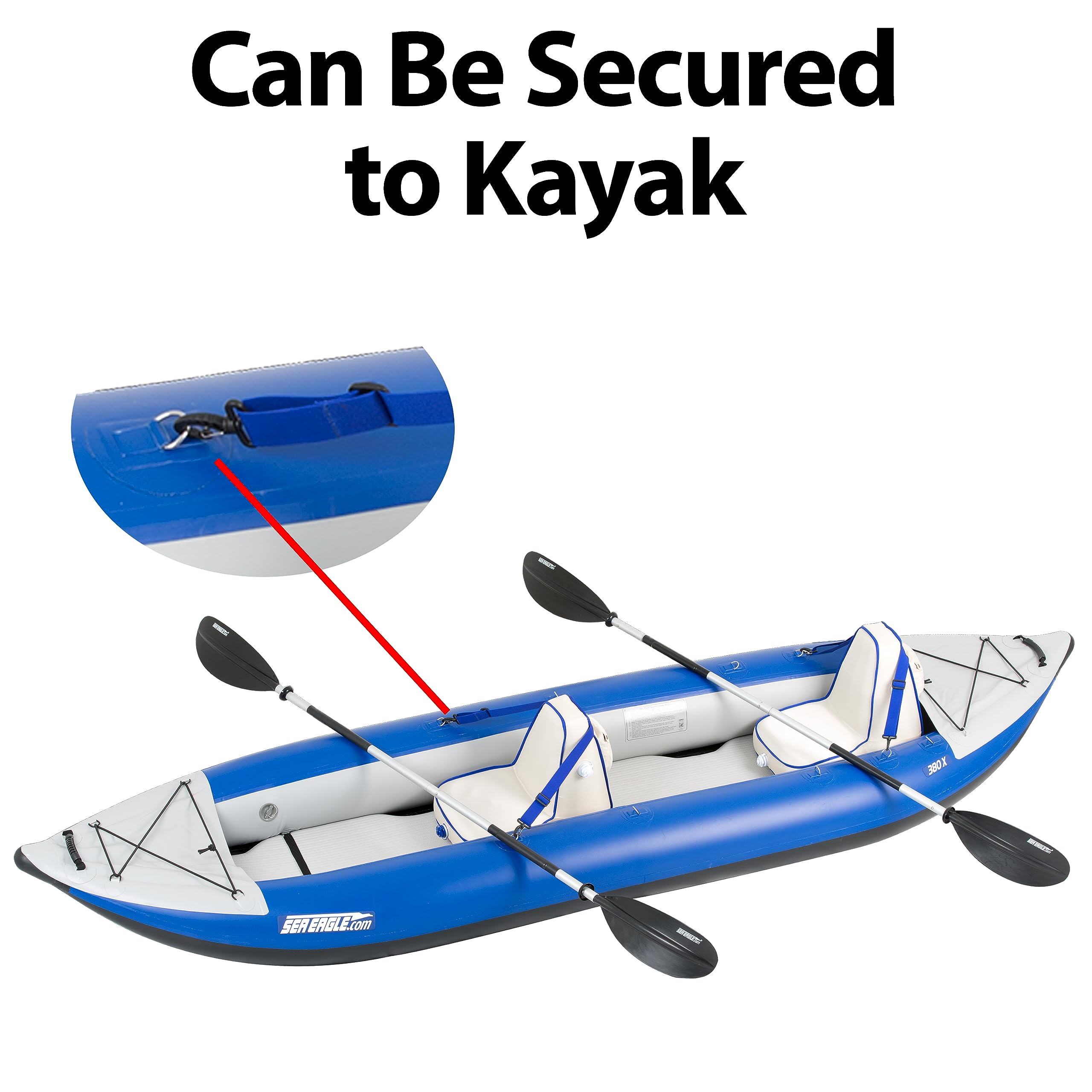 Sea Eagle Deluxe Inflatable Kayak Seat - Extra Back Support for Kayaking, Paddling, Rowing or Fishing with Rear Pocket (White and Blue Deluxe Inflatable Seat)