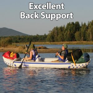 Sea Eagle Deluxe Inflatable Kayak Seat - Extra Back Support for Kayaking, Paddling, Rowing or Fishing with Rear Pocket (White and Blue Deluxe Inflatable Seat)