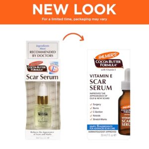 Palmer's Cocoa Butter Formula Scar Serum, Skin Brightening Oil for Face & Body, Concentrated Serum with Vitamin E, Fragrance Free, 1 Fl Oz