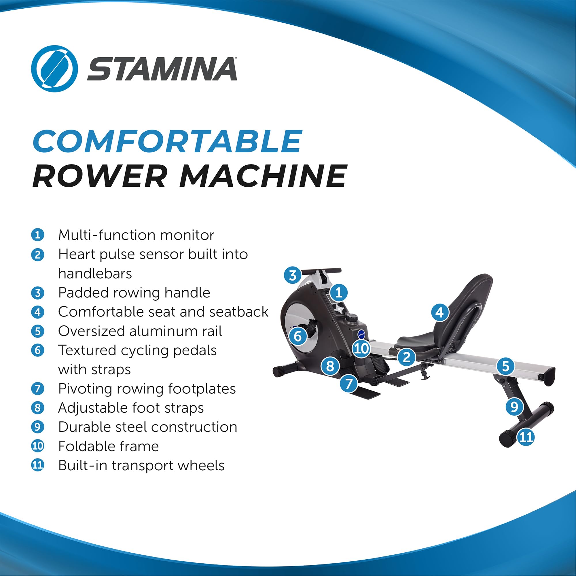 Stamina Conversion II Recumbent Exercise Bike and Rower - Cardio Machine with Smart Workout App - Exercise Bike for Home Workout - Up to 250 lbs Weight Capacity