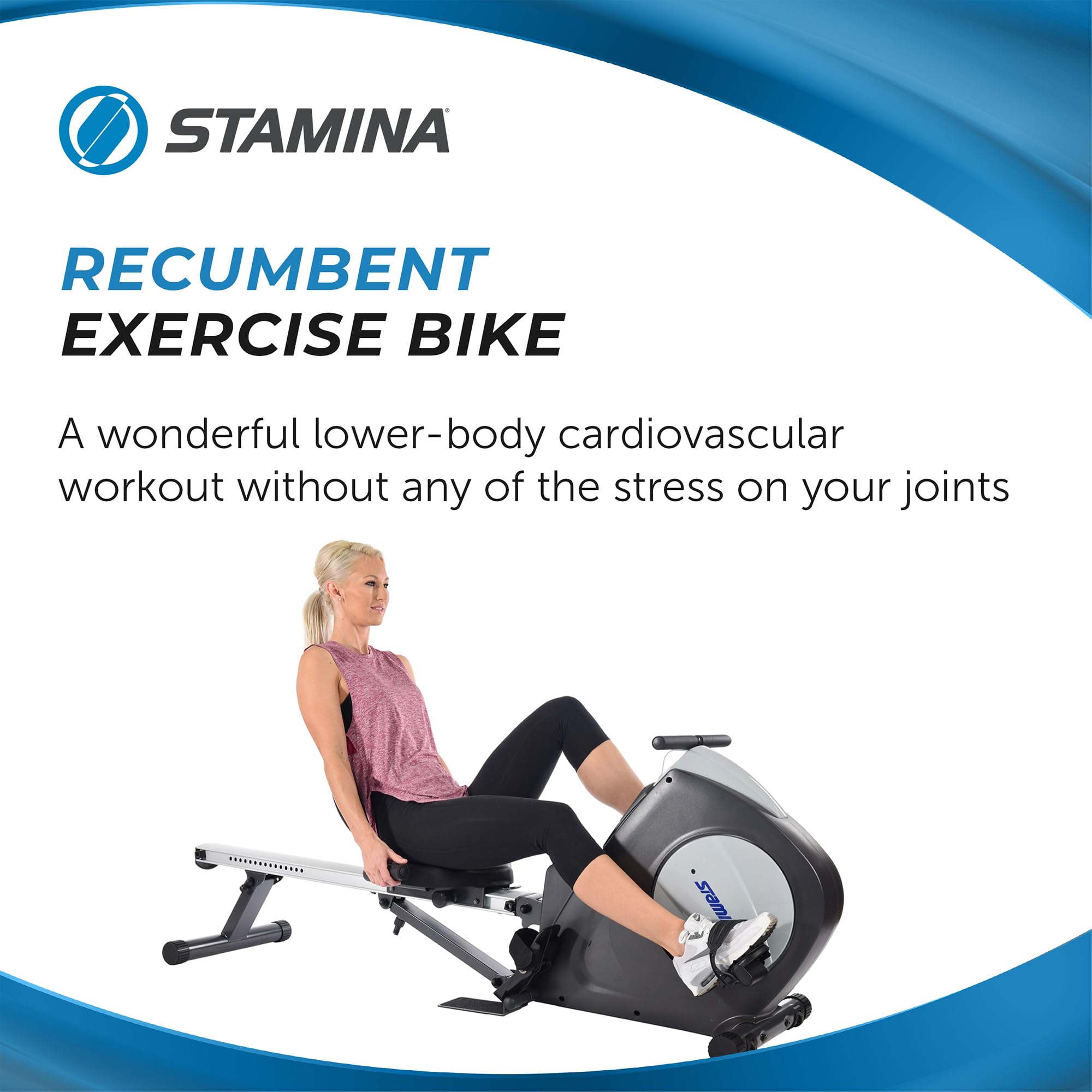 Stamina Conversion II Recumbent Exercise Bike and Rower - Cardio Machine with Smart Workout App - Exercise Bike for Home Workout - Up to 250 lbs Weight Capacity