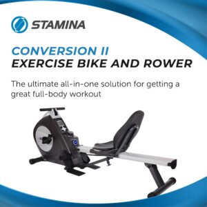 Stamina Conversion II Recumbent Exercise Bike and Rower - Cardio Machine with Smart Workout App - Exercise Bike for Home Workout - Up to 250 lbs Weight Capacity