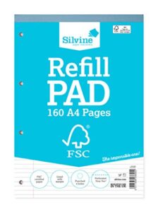 silvine a4 everyday fsc refill pad. lined with margin, 160 pages of fsc certified paper. ref fscrp80 [pack of 5]