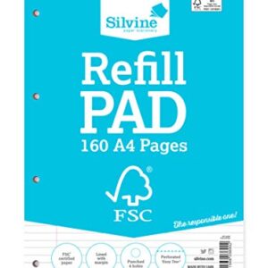 Silvine A4 Everyday FSC Refill Pad. Lined with Margin, 160 Pages of FSC Certified Paper. Ref FSCRP80 [Pack of 5]