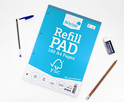 Silvine A4 Everyday FSC Refill Pad. Lined with Margin, 160 Pages of FSC Certified Paper. Ref FSCRP80 [Pack of 5]