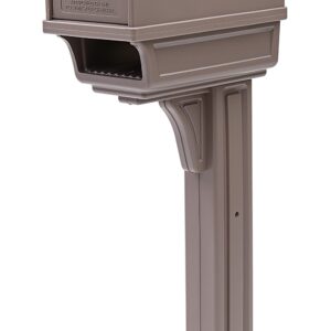 Gibraltar Mailboxes Gentry Large Capacity Double-Walled Plastic Mocha, All-In-One Mailbox & Post Combo Kit, GGC1M0000