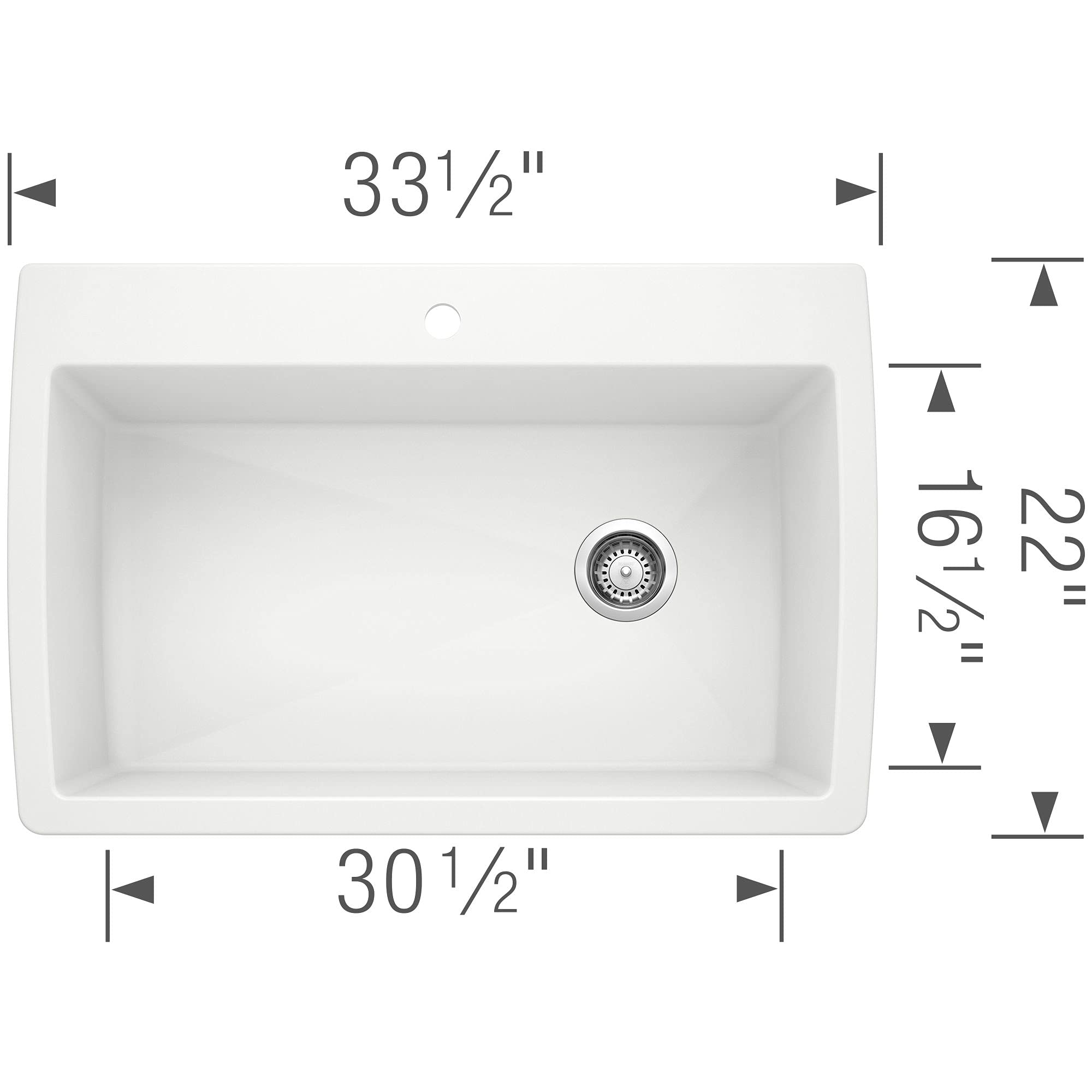 BLANCO, White 440195 DIAMOND SILGRANIT Super Single Drop-In or Undermount Kitchen Sink, 33.5" X 22"