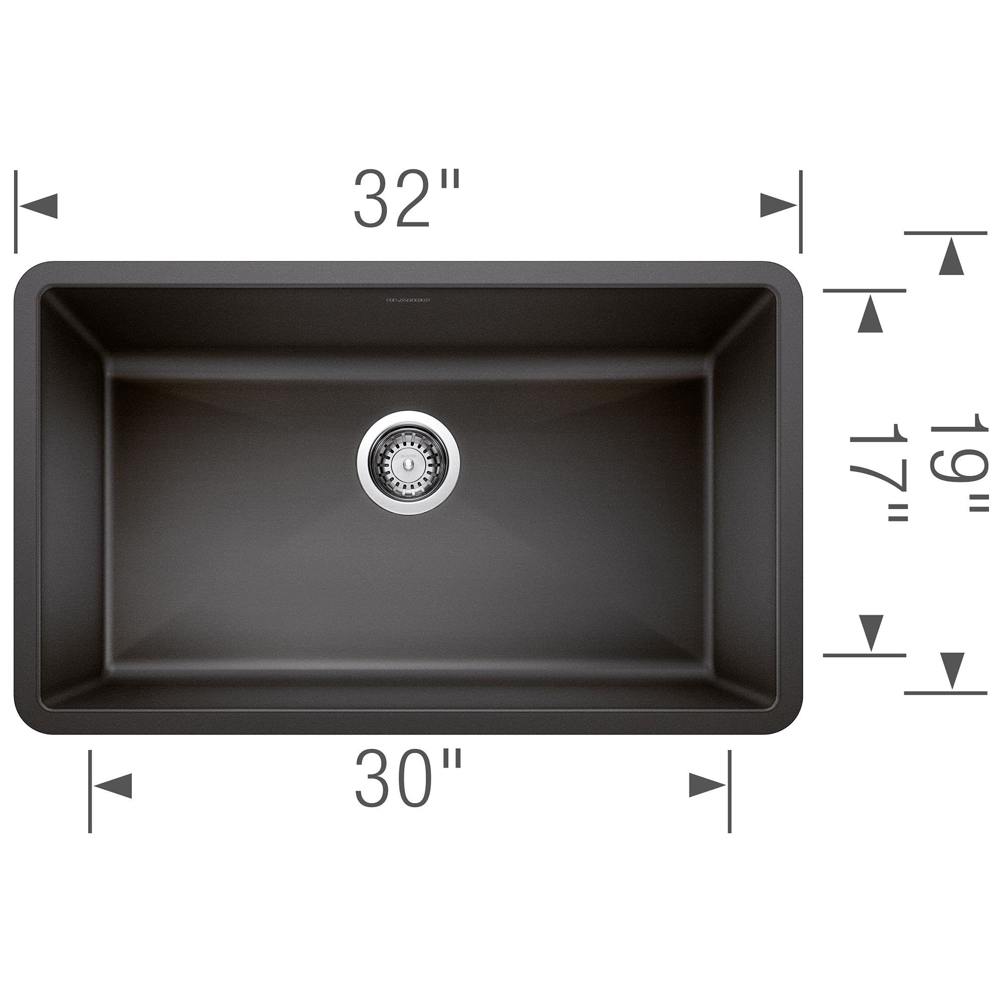 BLANCO, Anthracite 440149 PRECIS SILGRANIT Super Single Undermount Kitchen Sink, 32" X 19"