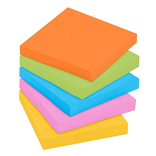 Post-it Super Sticky Notes, 3x3 in, 5 Pads, 2x the Sticking Power, Energy Boost Collection, Bright Colors, Recyclable (654-5SSUC)