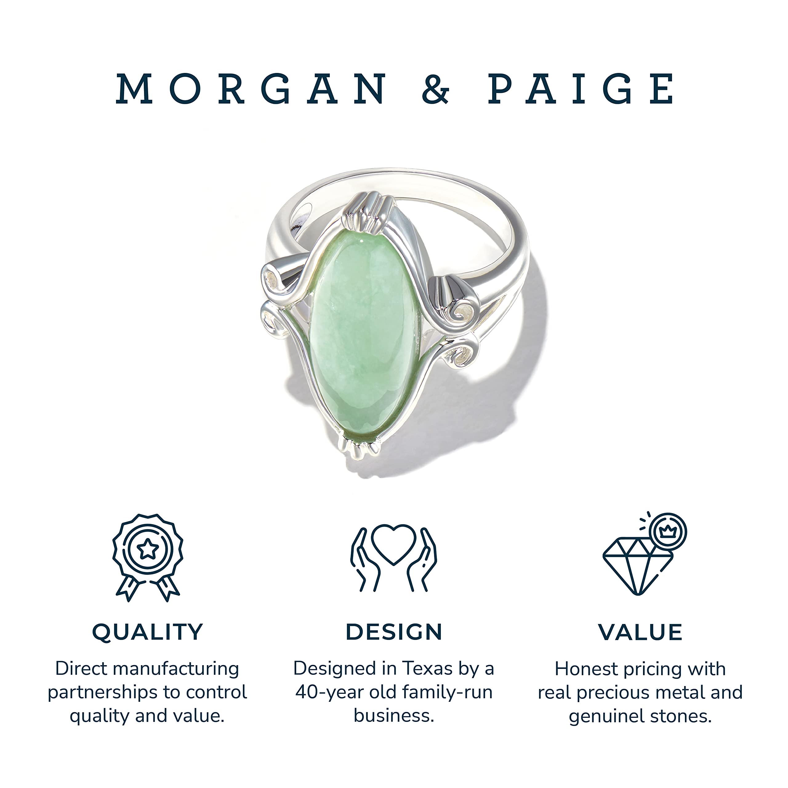 MORGAN & PAIGE Pale Green Jade Ring for Women, Vintage Oval Gemstone, Pure 925 Sterling Silver, Celtic Jewelry Scrollwork Setting