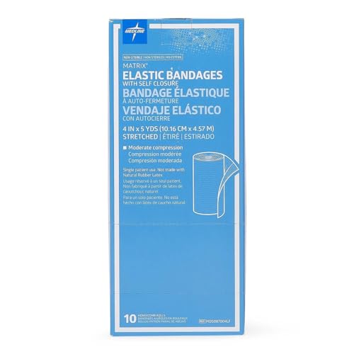 Medline Matrix Wrap Elastic Bandage with Hook and Loop Closure, Non-Sterile, 4" x 5 yd, White/Beige (Pack of 10)