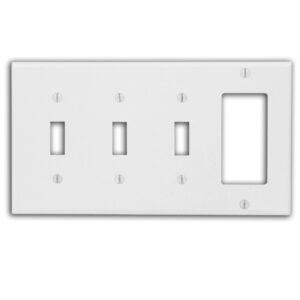 leviton p326-w 4-gang 3-toggle 1-decora/gfci device combination wallplate, white