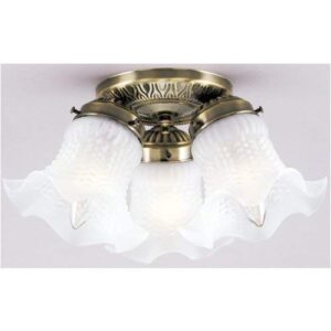 Westinghouse 6668600 Three-Light Flush-Mount Interior Ceiling Fixture, Antique Brass Finish with Frosted Ruffled Edge Glass