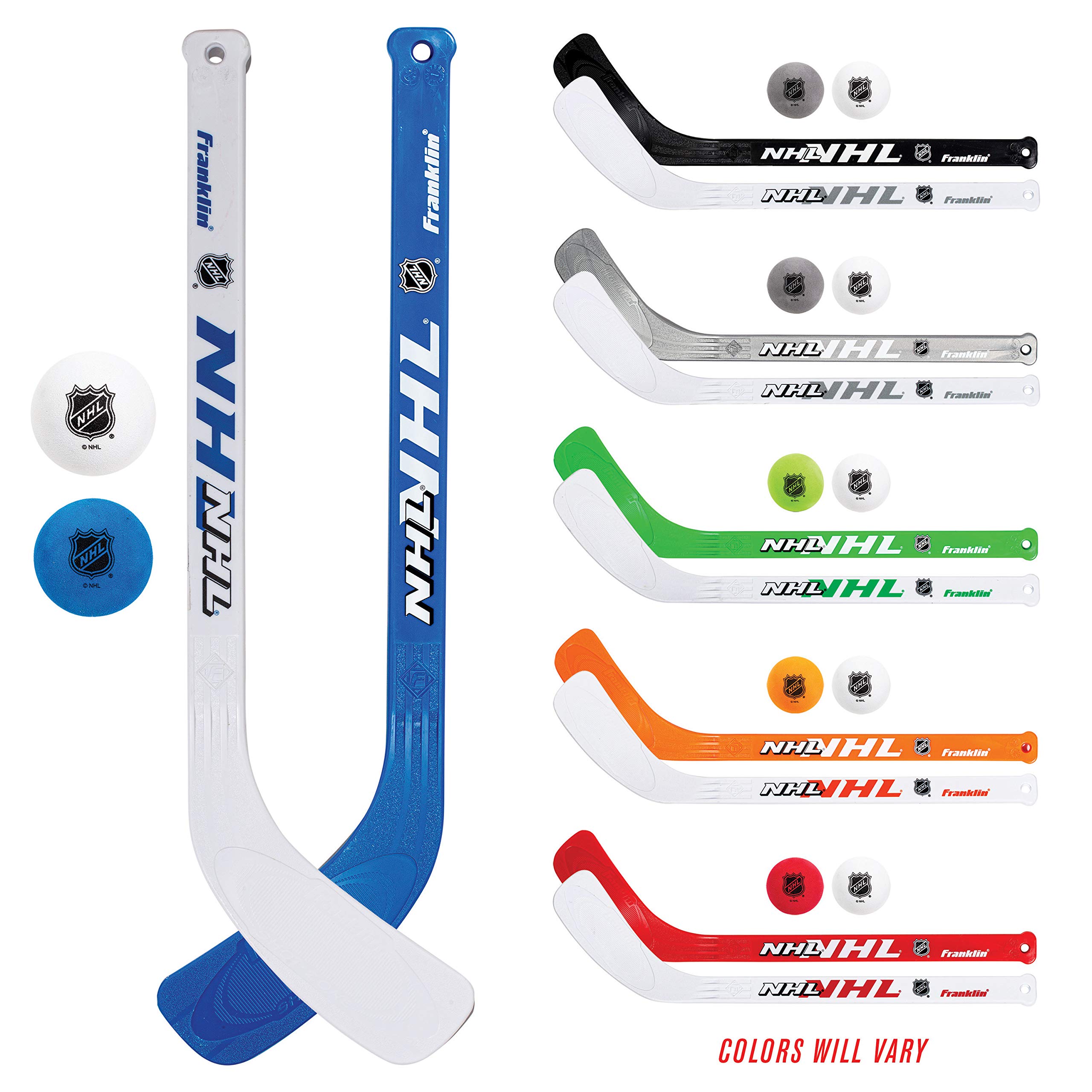 Franklin Sports Mini Hockey Stick and Ball Set - Play Knee Hockey Anytime - Kids Knee Hockey Set - Includes 2 Mini Sticks and 2 Foam Balls - NHL