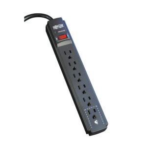 tripp lite 6 outlet surge protector power strip, 6ft cord, 790 joules, black, $20,000 insurance (tlp606b)