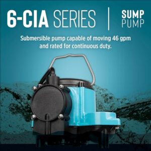 Little Giant 6-CIA 115 Volt, 1/3 HP, 2760 GPH Cast Iron Submersible Sump Pump with Integral Diaphragm Switch, 10-Ft. Cord, Blue, 506158