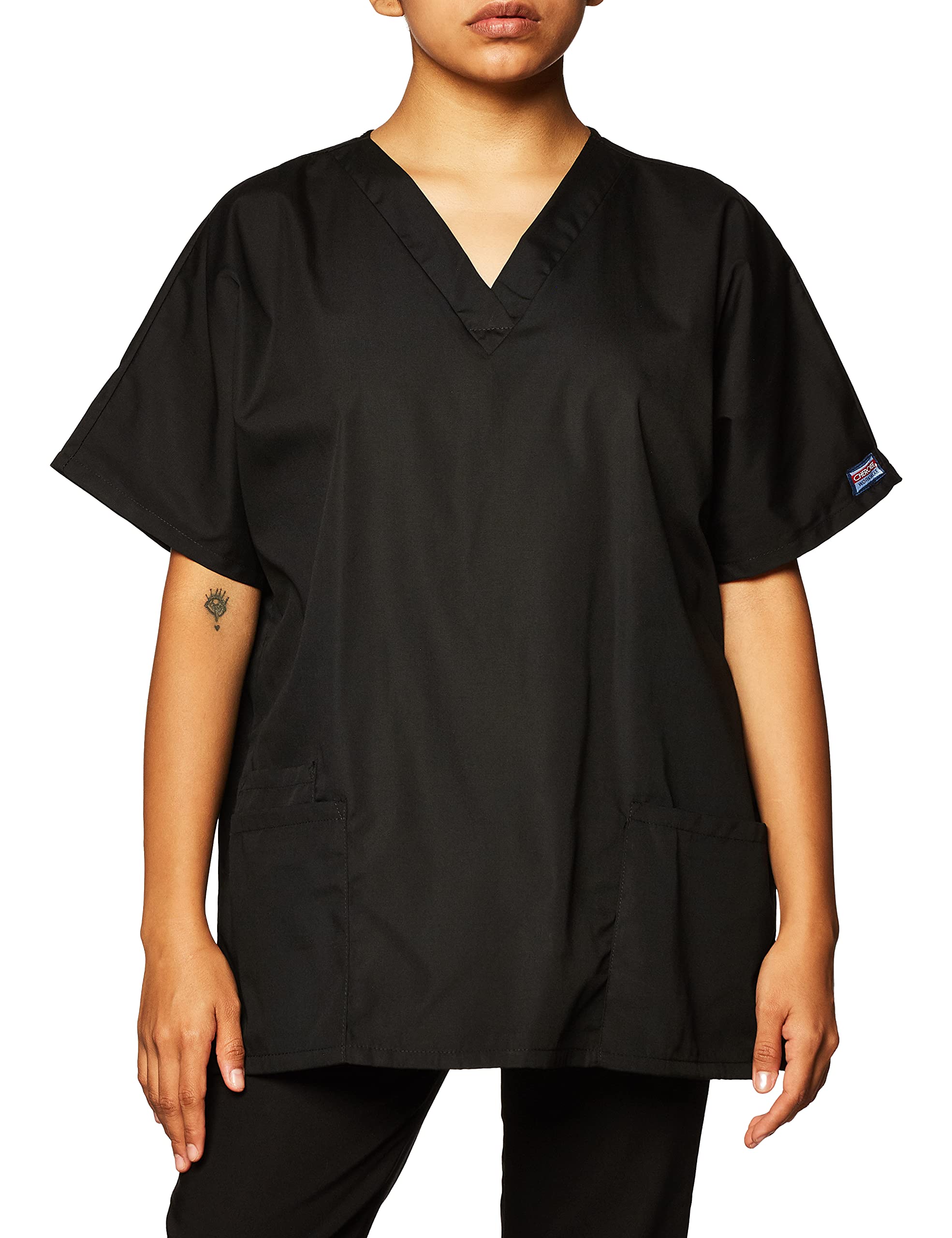 Cherokee Women's S V Neck Scrubs Shirt, Black, Small