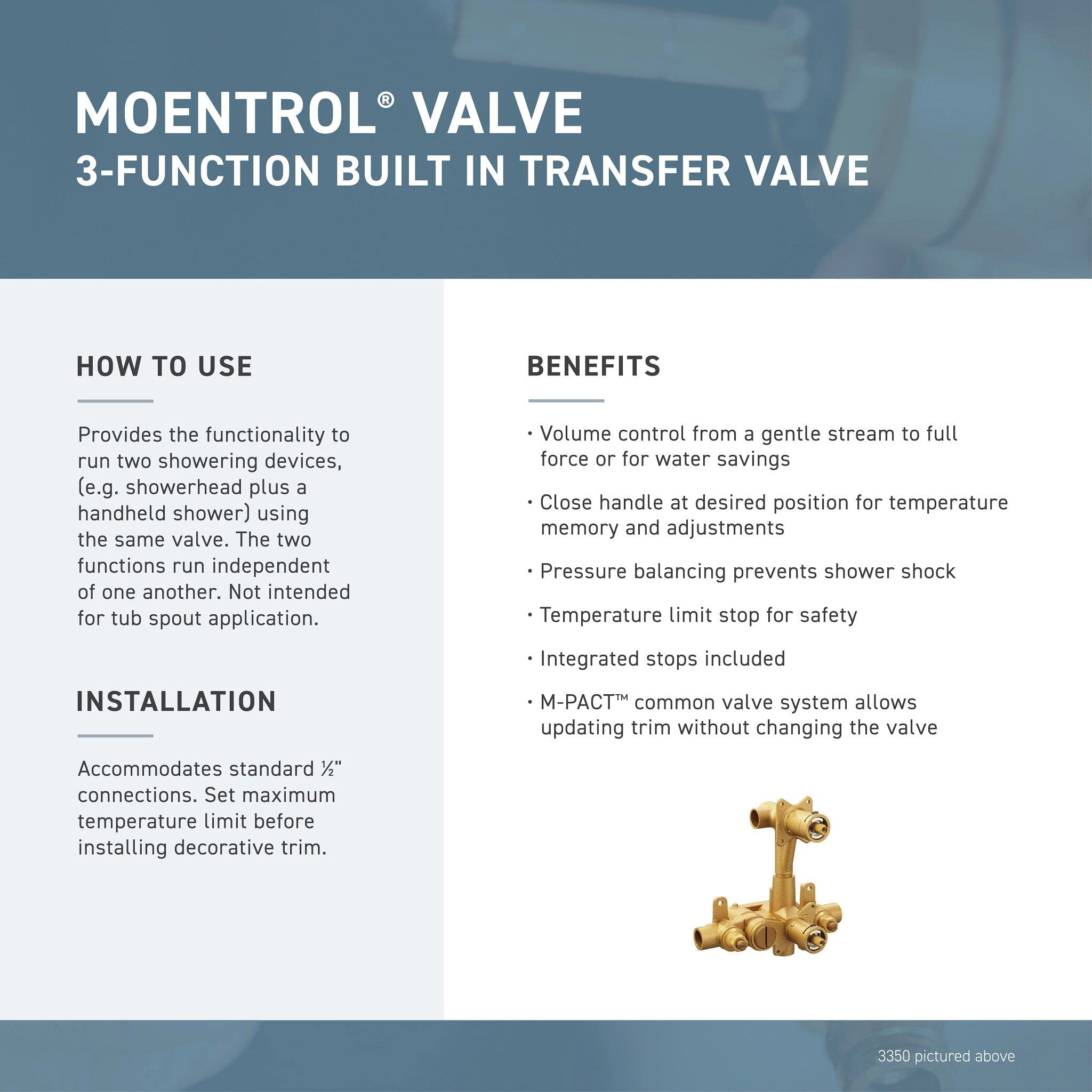 Moen Kingsley Chrome Moentrol Shower Valve with 3-Function Integrated Diverter Valve Trim, Valve Required, T4111