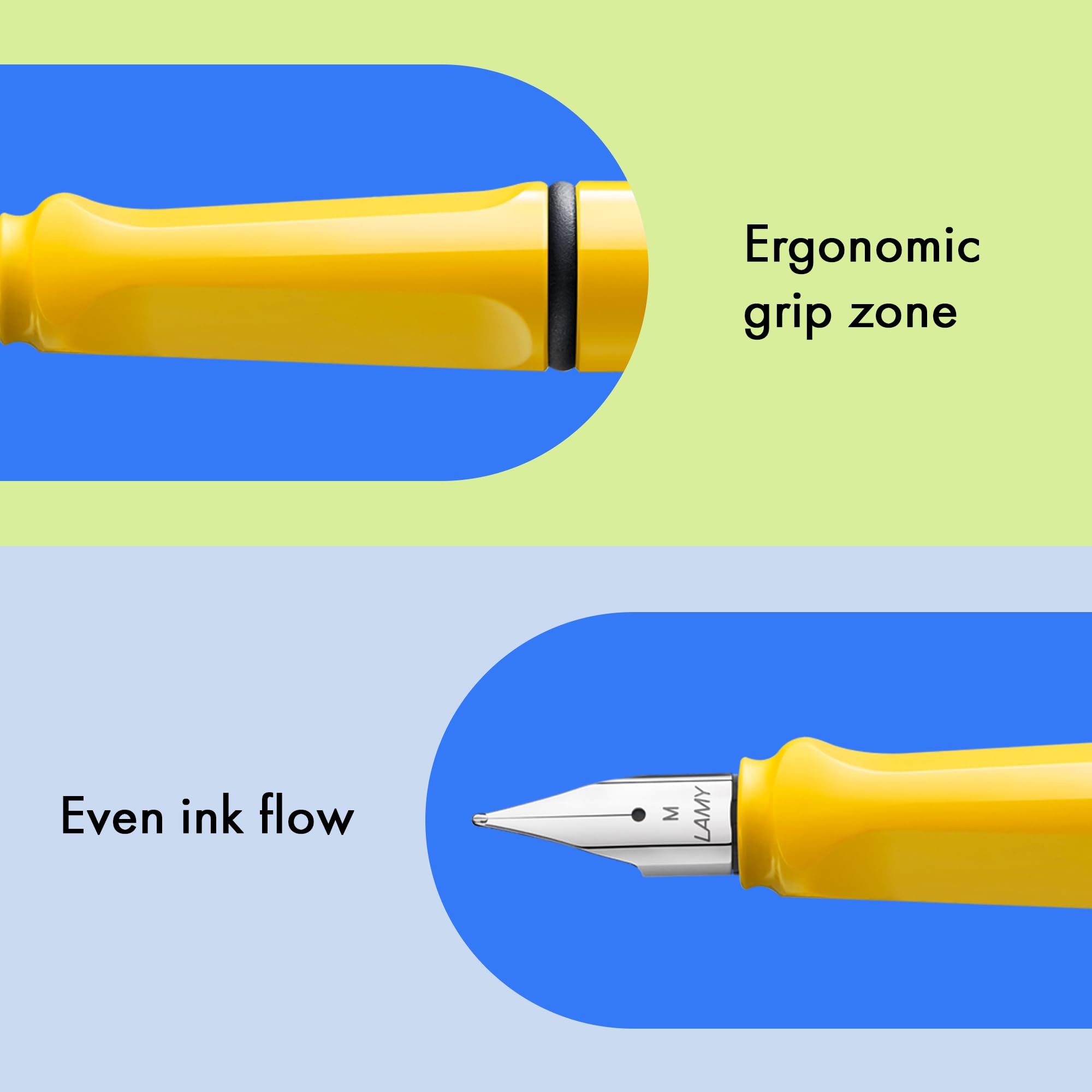 LAMY safari yellow - Fountain Pen with ergonomic grip & polished steel nib in size EF - ideal for any Writing & Calligraphy - including LAMY T 10 blue cartridge - Right-Handed