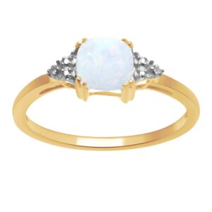 jewelili october birthstone ring in 10k yellow gold with cushion cut created opal and natural white round diamond accent, size 7