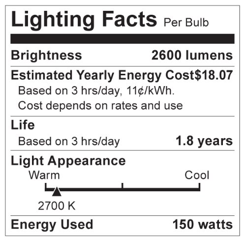 Satco S3474 1/Card 120V 150-Watt T10 Medium Base Light Bulb, Clear