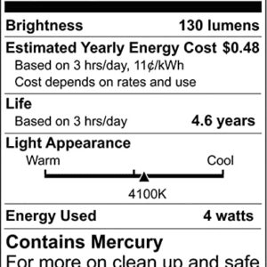 Satco S1900 4100K 4-Watt Mini Bi Pin T5 Preheat Lamp, Cool White