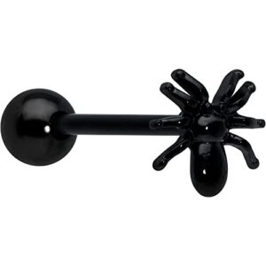 Body Candy Anodized Black 3D Spider Barbell Tongue Ring 14 Gauge 5/8"