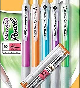 BIC Velocity Strong Lead Mechanical Pencils, With Colorful Barrel, Thick Point (0.9mm), 5-Count Pack Mechanical Pencils With Erasers