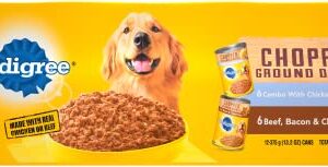 Pedigree Ground Dinner Wet Dog Food Variety Pack, Chicken, Beef and Liver, Beef, Bacon and Cheese, 13.2 Ounce (Pack of 12)