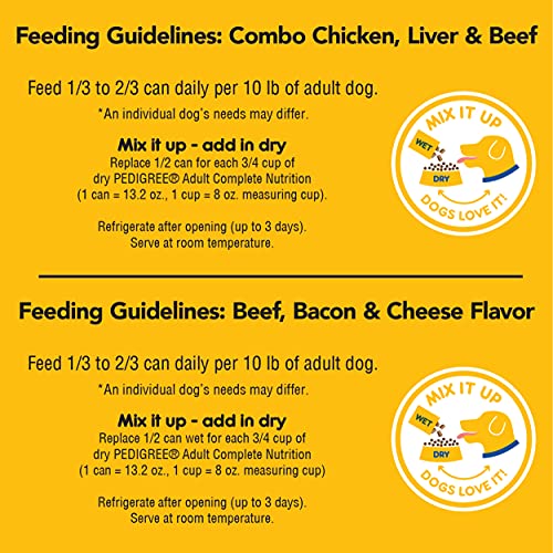 Pedigree Ground Dinner Wet Dog Food Variety Pack, Chicken, Beef and Liver, Beef, Bacon and Cheese, 13.2 Ounce (Pack of 12)