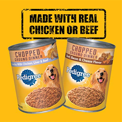 Pedigree Ground Dinner Wet Dog Food Variety Pack, Chicken, Beef and Liver, Beef, Bacon and Cheese, 13.2 Ounce (Pack of 12)