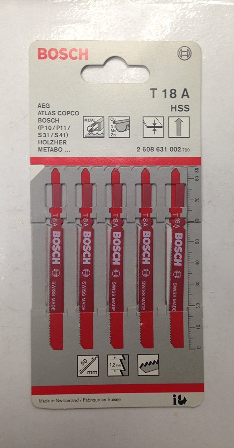 Bosch T18A 1-7/8" 24 TPI HCS Bosch Shank Jigsaw Blade 5 Pack