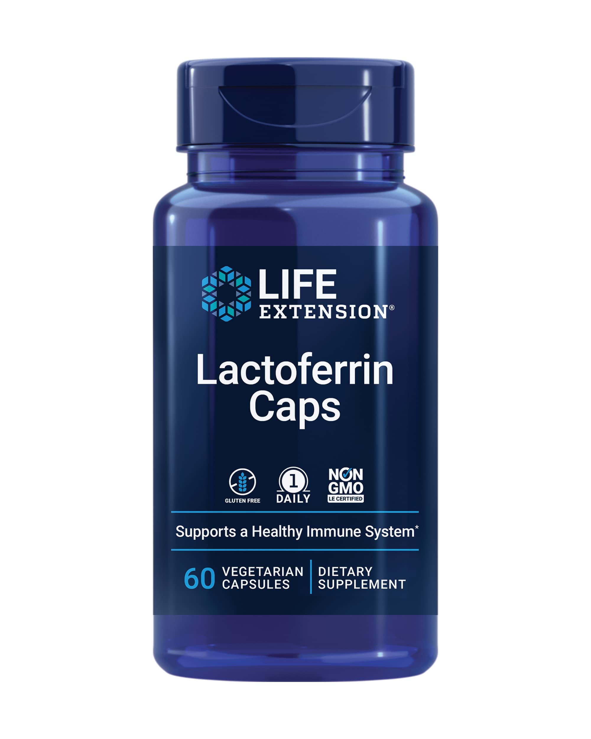 Life Extension Lactoferrin Caps, healthy immune response, GI support, vision health, gluten-free, non-GMO, 1-daily, vegetarian, 60 capsules