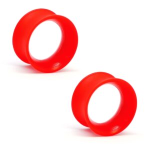 kaos brand: pair of silicone double flared skin eyelets: 0g, wearable length: 5/16", red