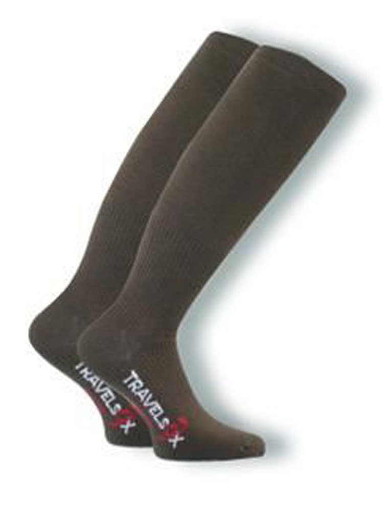 Travelsox Flight Travel Socks OTC Patented Graduated Compression TS1000 Brown - Large Unisex Sizing