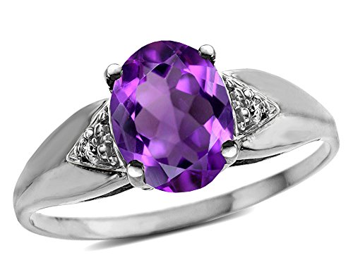 Tommaso Design Oval 9x7 Genuine Amethyst Ring 14 kt White Gold Size 6.5