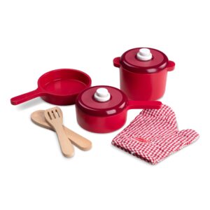 Melissa & Doug Deluxe Wooden Kitchen Accessory Set - Pots & Pans (8 pcs) , Green , H: 12 x W: 12 x D: 5