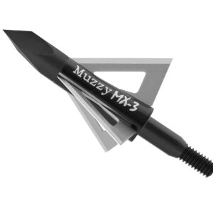 Muzzy 225-MX3-3, Bowhunting 100 Grain, .025" 3 Blade Broadhead, 1-1/4" Cutting Diameter, 3 Pack,Silver