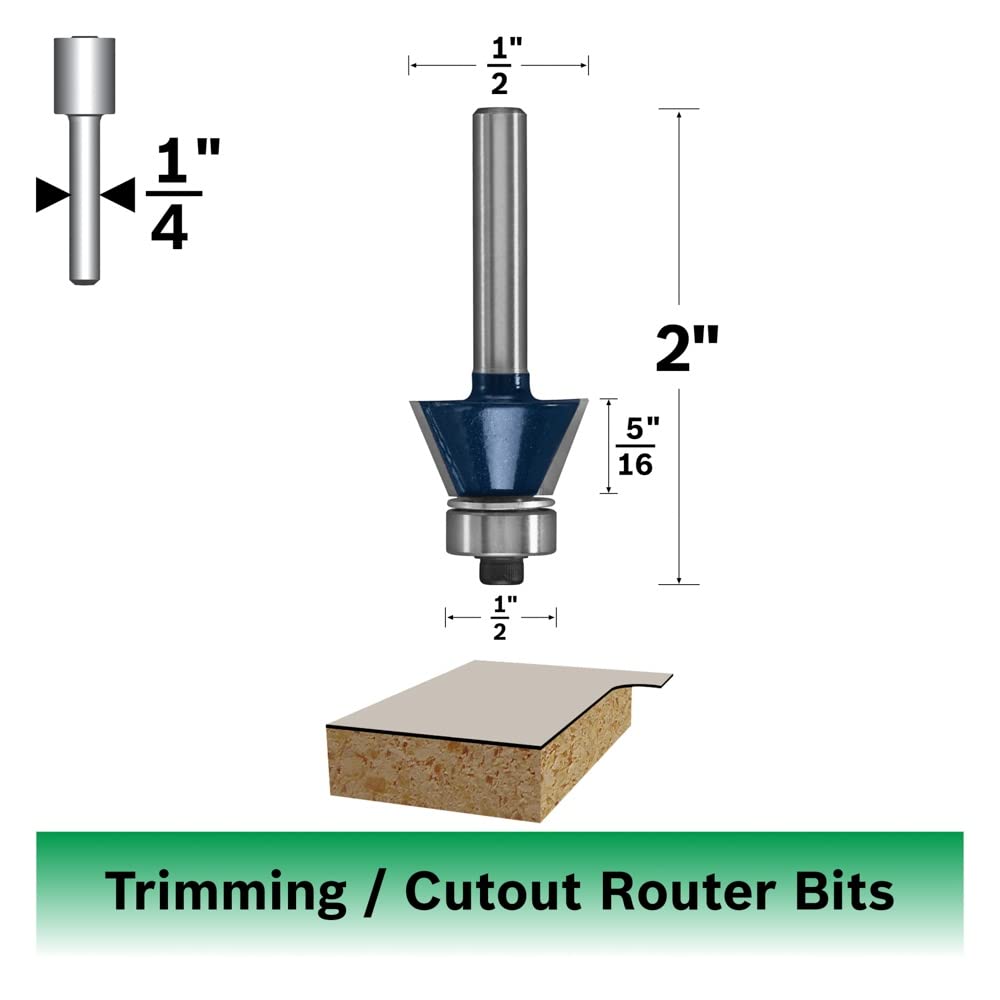 Bosch 85438M 25 degree x 7/16 In. Carbide-Tipped 2-Flute Bevel Trim Bit